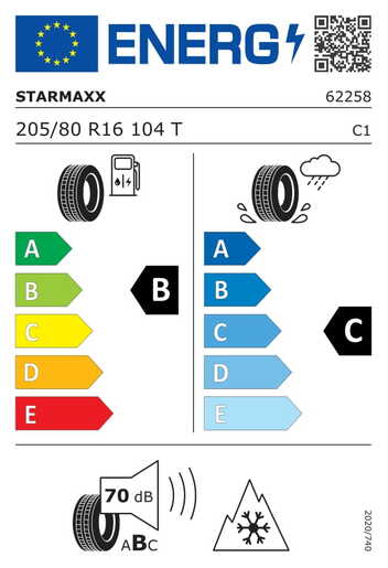 Starmaxx 205/80R16 104T INCURRO WINTER W870 XL TL, Pot: E, Pri: C, Buka: 70 dB