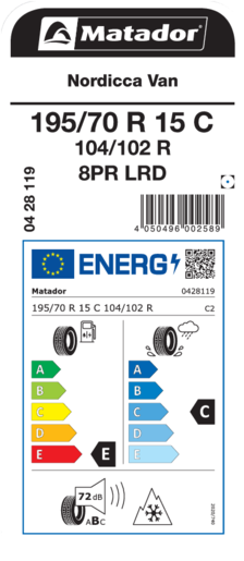 Matador 195/70R15C 104/102R NORDICCA VAN 8PR TL, Pot: E, Pri: C, Buka: 72 dB