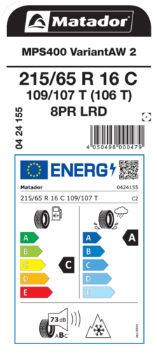Matador 215/65R16C 109/107T (106T) MPS400 VARIANT AW 2 TL, Pot: C, Pri: A, Buka: 73 dB