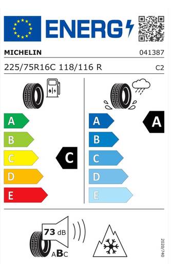 Michelin 225/75R16C 118/116R AGILIS CROSSCLIMATE TL, Pot: C, Pri: A, Buka: 73 dB