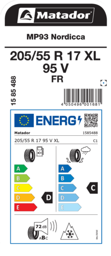Matador 205/55R17 95V MP93 Nordicca FR XL TL, Pot: D, Pri: C, Buka: 72 dB