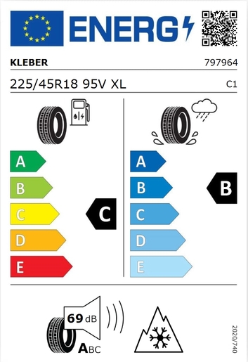 Kleber 225/45R18 Kristal HP3 95V XL, Pot: C, Pri: B, Buka: 69 dB