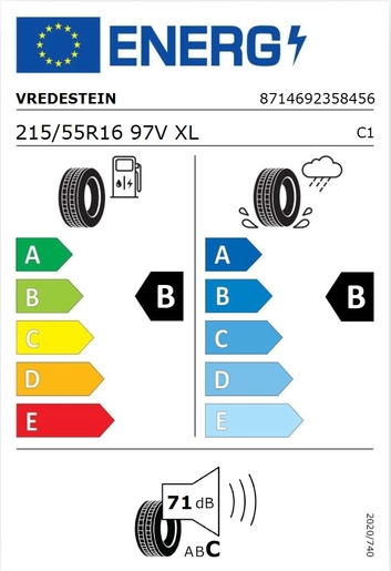 Vredestein 215/55R16 QUATRAC 97V XL , Pot: B, Pri: B, Buka: 71 dB