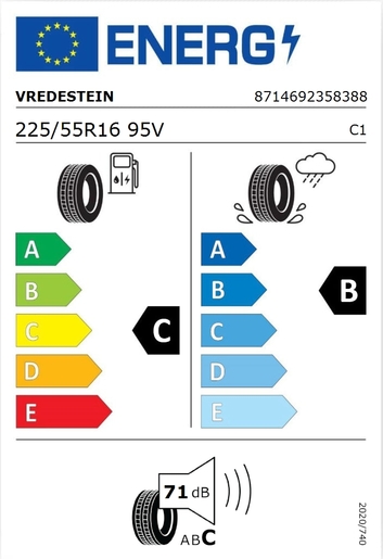 Vredestein 225/55R16 QUATRAC 95V, Pot: C, Pri: B, Buka: 71 dB