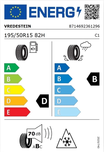 Vredestein 195/50R15 WINTRAC 82H,Pot: D, Pri: B, Buka: 70 dB