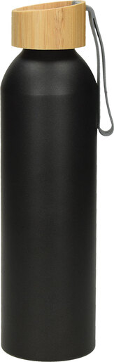 Boca za vodu aluminijska Vand 600ml s poklopcem od bambusa, crna mat