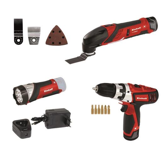 EINHELL set TE-TK 12 Li, aku bušilica, multifunkcionalni alat, LED svjetiljka