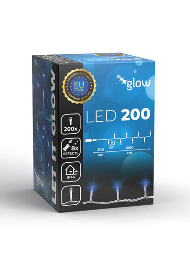 200 LED Lampica – Plava boja – prozirna žica