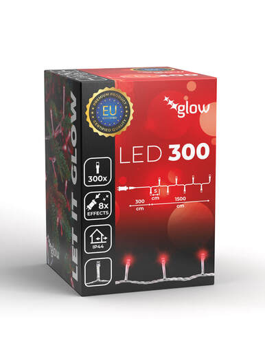 300 LED Lampica – Crvena boja – prozirna žica