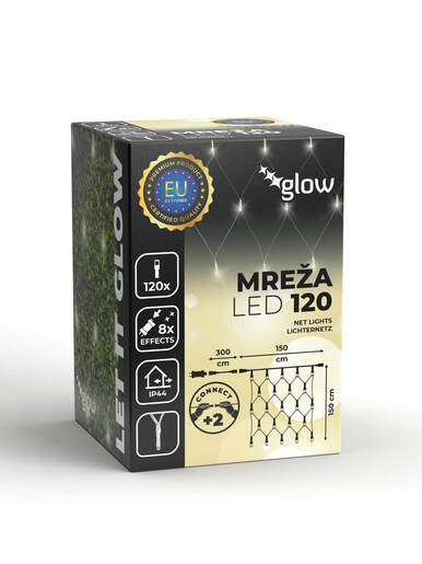 120 LED Mreža – Toplo bijela boja svjetlosti – Prozirna žica