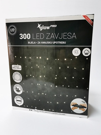 300 LED Glow Pro Zavjesa – Bijela boja – Trepereća