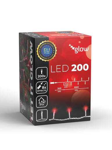 200 LED Lampica – Crvena boja – prozirna žica