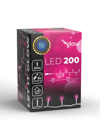 200 LED Lampica – Roza boja – prozirna žica