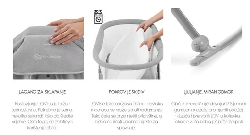 Kinderkraft Krevetić LOVI 3u1, grey