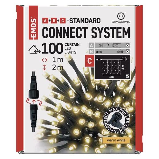 LED lampice konektor zavjesa 100LED 1x2m IP44 ww (bez adaptera)- Toplo bijela