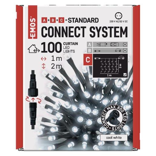 LED lampice konektort zavjesa 100LED 1x2m IP44 cw (bez adaptera)- Hladno bijela