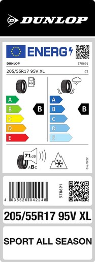 Dunlop 205/55R17 95V SPORT ALL SEASON XL TL, Pot: B, Pri: B, Buka: 71 dB