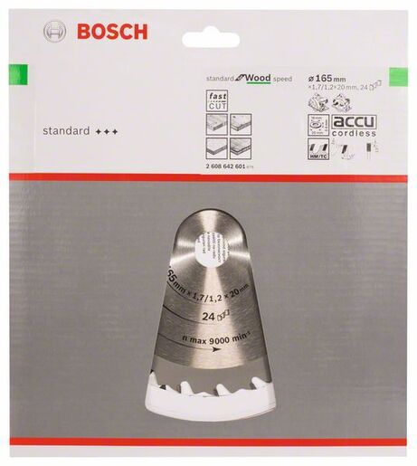 BOSCH List kružne pile Speedline Wood 165x1,7 / 1,2x20 / 16 mm, Z=24, FZ / WZ