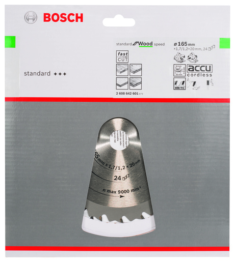 BOSCH List kružne pile Speedline Wood 165x1,7 / 1,2x20 / 16 mm, Z=24, FZ / WZ