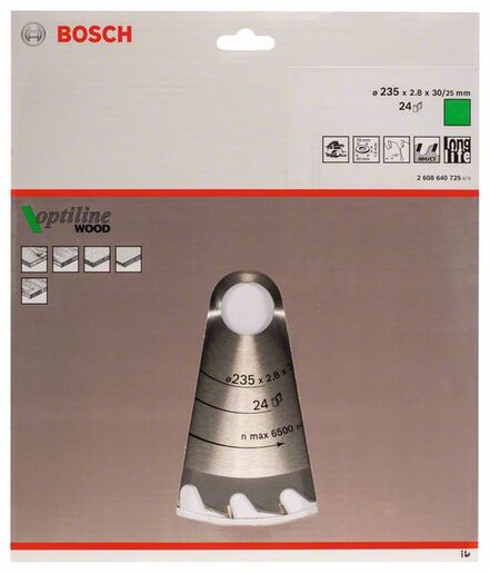 BOSCH List kružne pile Optiline Wood 235x2,8 / 1,8x30 / 25 mm, Z=24, ATB