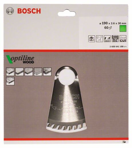 BOSCH List kružne pile Optiline Wood 190x30x2,6/1,6 mm, 60Z ATB