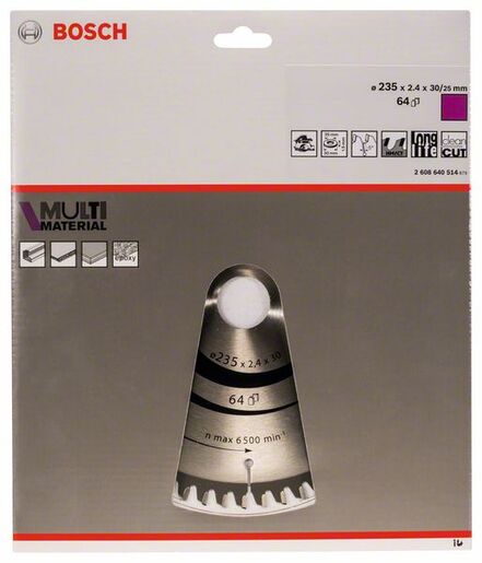 BOSCH List kružne pile Multimaterial 235x30/25x2,4/1,8 mm, 64Z HLTCG