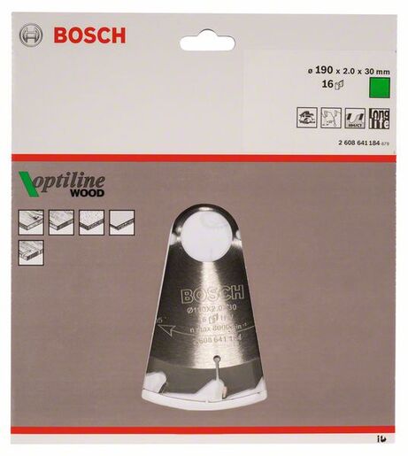 BOSCH List kružne pile Optiline Wood 190x30x2,0/1,3 mm, 16Z ATB
