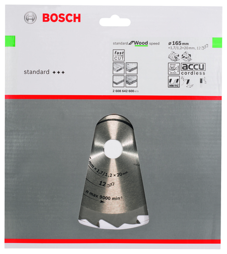 BOSCH List kružne pile Speedline Wood 165x1,7 / 1,2x20 / 16 mm, Z=12, FZ / WZ