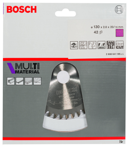 BOSCH List kružne pile Multimaterial 130x2,0 / 1,4x20 / 16 mm, Z=42, HLTCG