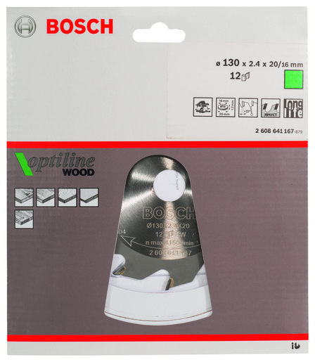 BOSCH List kružne pile Optiline Wood 130x20x16x2,4/1,4 mm, 12Z ATB