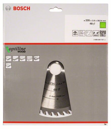 BOSCH List kružne pile Optiline Wood 235x2,8 / 1,8x30 / 25 mm, Z=48, ATB