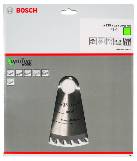 BOSCH List kružne pile Optiline Wood 235x2,8 / 1,8x30 / 25 mm, Z=48, ATB