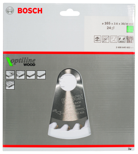 BOSCH List kružne pile Optiline Wood 165x2,6 / 1,6x30 / 20 mm, Z=24, ATB