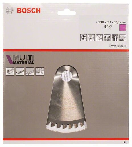 BOSCH List kružne pile Multimaterial 190x2,4 / 1,8x20 / 16 mm, Z=54, HLTCG