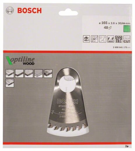 BOSCH List kružne pile Optiline Wood 165x2,6 / 1,6x30 / 20 mm, Z=48, ATB