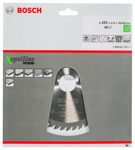 BOSCH List kružne pile Optiline Wood 165x2,6 / 1,6x30 / 20 mm, Z=48, ATB