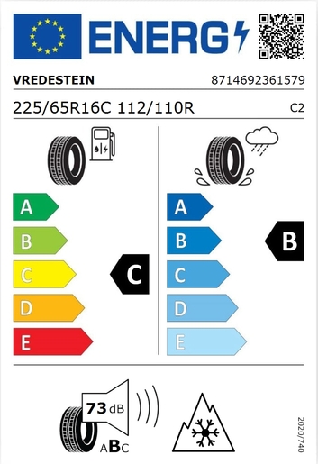 Vredestein 225/65R16C COMTRAC 2 ALL SEASON+ 112/110R, Pot: C, Pri: B, Buka: 73 dB