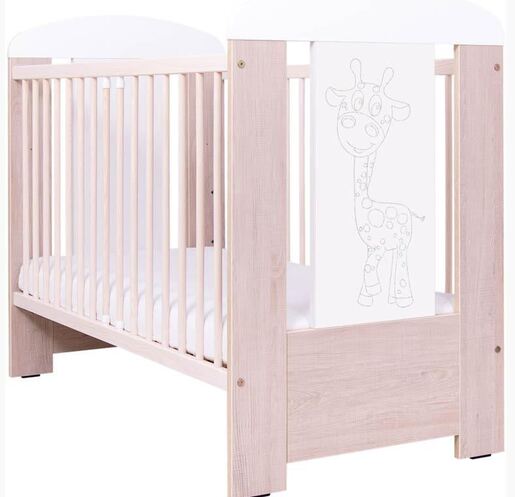Komplet dječji krevetić Drewex žirafa + madrac + AP posteljina 6-djelna srce roza wafl