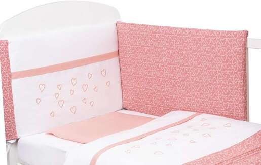 Komplet dječji krevetić Drewex žirafa + madrac + AP posteljina 6-djelna srce roza wafl