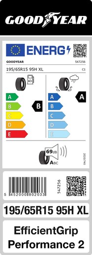 Goodyear 195/65R15 95H EfficientGrip Performance 2 XL TL, Pot: B, Pri: A, Buka: 69 dB