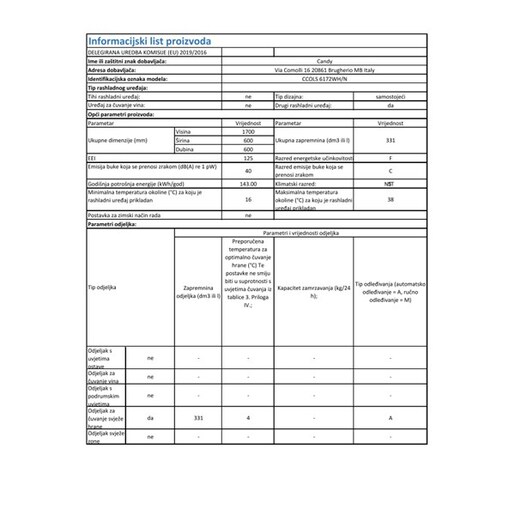 Candy hladnjak CCOLS 6172WH/N