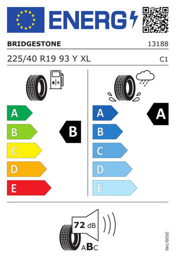 Bridgestone 225/40R19 93Y TURANZA T005 TL, Pot: B, Pri: A, Buka: 72 dB