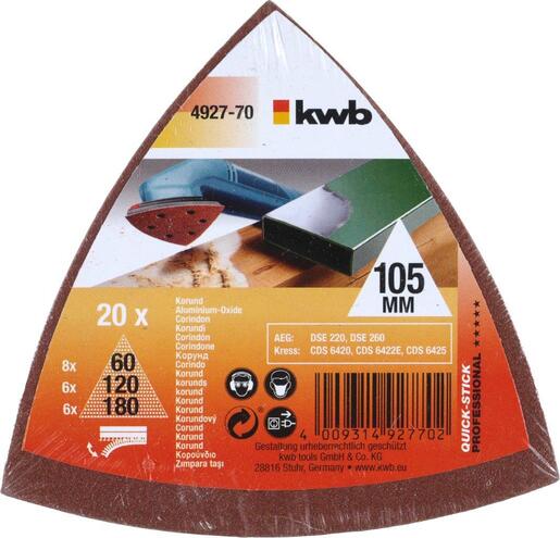 KWB Samoljepivi brusni papir za drvo i metal, trokutasti 105 mm, 20/1, QUICK-STICK, SPARPACK