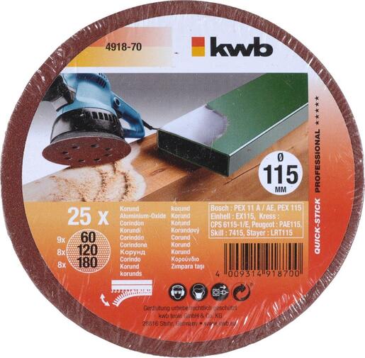 KWB Samoljepivi brusni papir za drvo i metal, Ø 115 mm, 25/1, QUICK-STICK, SPARPACK