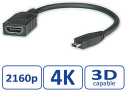 Roline VALUE HDMI High Speed kabel sa mrežom, TIP A (F) - TIP D (M), 0.15m