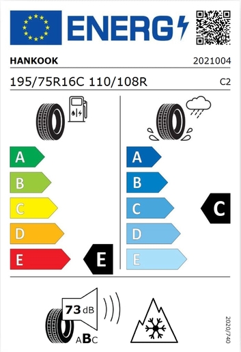 Hankook 195/75R16C WINTER I*CEPT LV RW12  110/108R, Pot: E, Pri: C, Buka: 73 dB