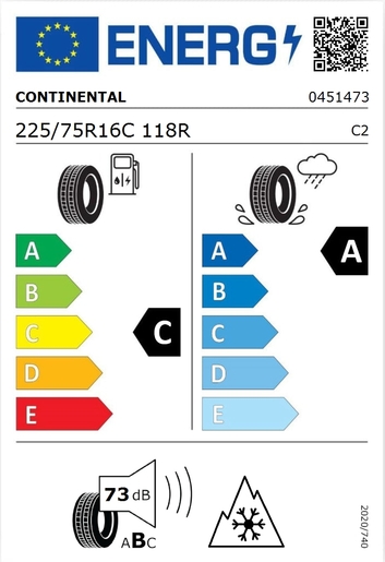 Continental 225/75R16C VANCONTACT CAMPER 118R , Pot: C, Pri: A, Buka: 73 dB