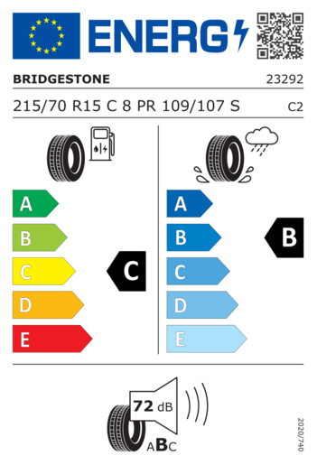Bridgestone 215/70R15C DURAVIS R660 109S, Pot: C, Pri: B, Buka: 72 dB
