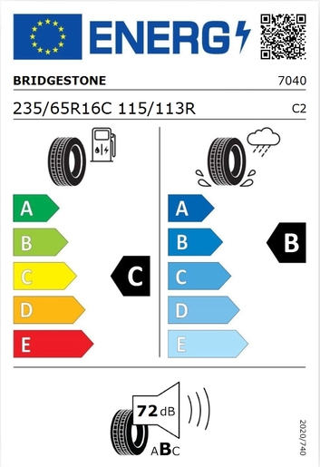Bridgestone 235/65R16C DURAVIS R660 115/113R, Pot: C, Pri: B, Buka: 72 dB