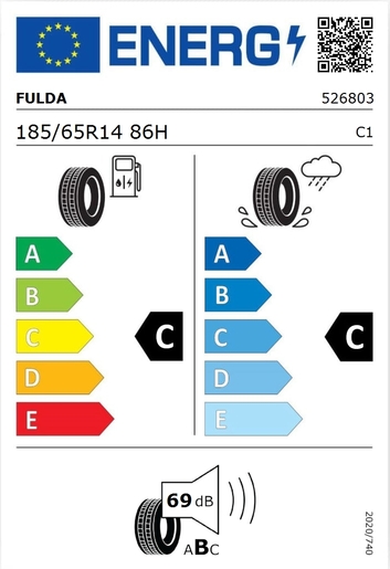 Fulda 185/65R14 EcoControl HP 86H , Pot: C, Pri: C, Buka: 69 dB